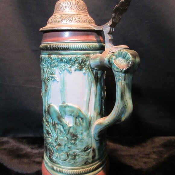 *RARE* Vintage Wick Werke Embossed Hand Painted Deer Hunter Beer Stein - Picture 3 of 16